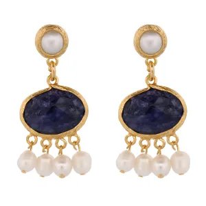 Cleopatra Pearl & Sapphire Stone Tassel Earrings