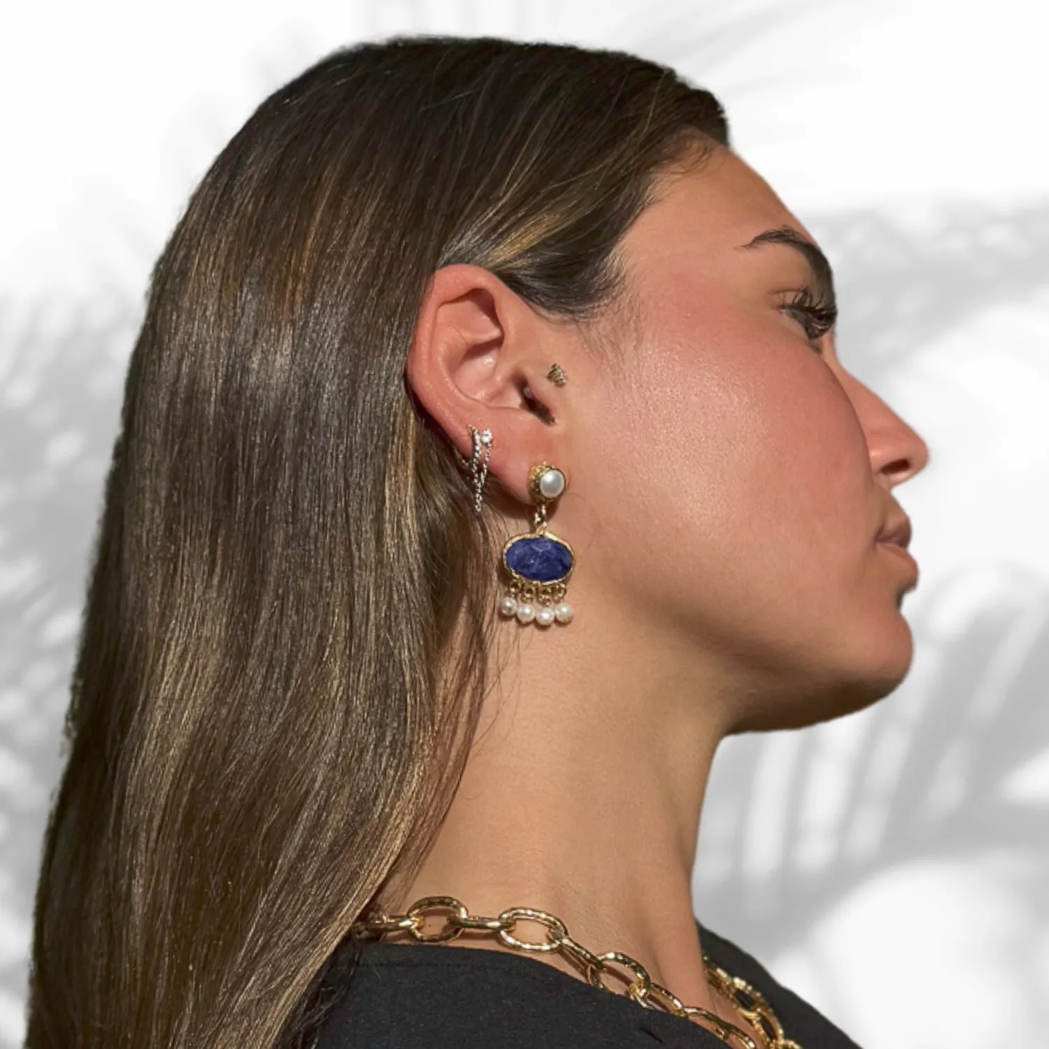 Cleopatra Pearl & Sapphire Stone Tassel Earrings