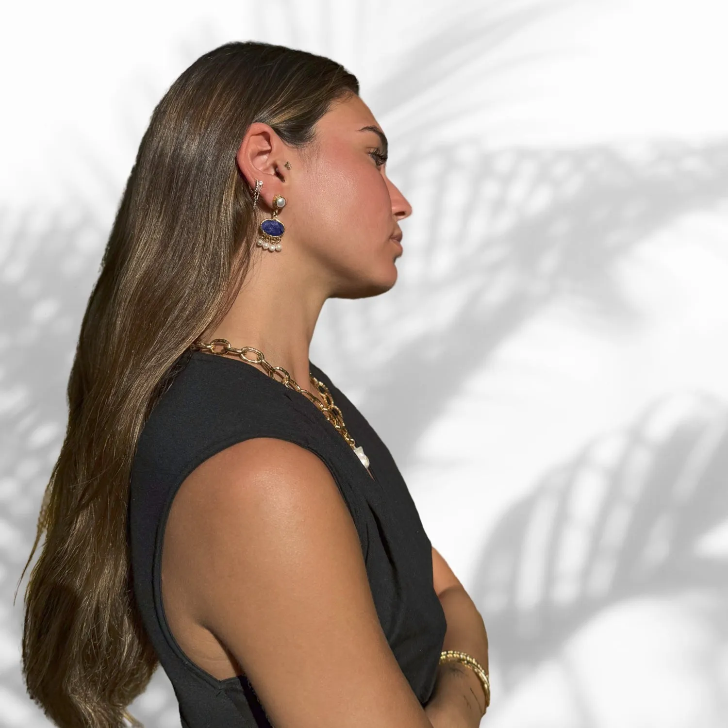 Cleopatra Pearl & Sapphire Stone Tassel Earrings