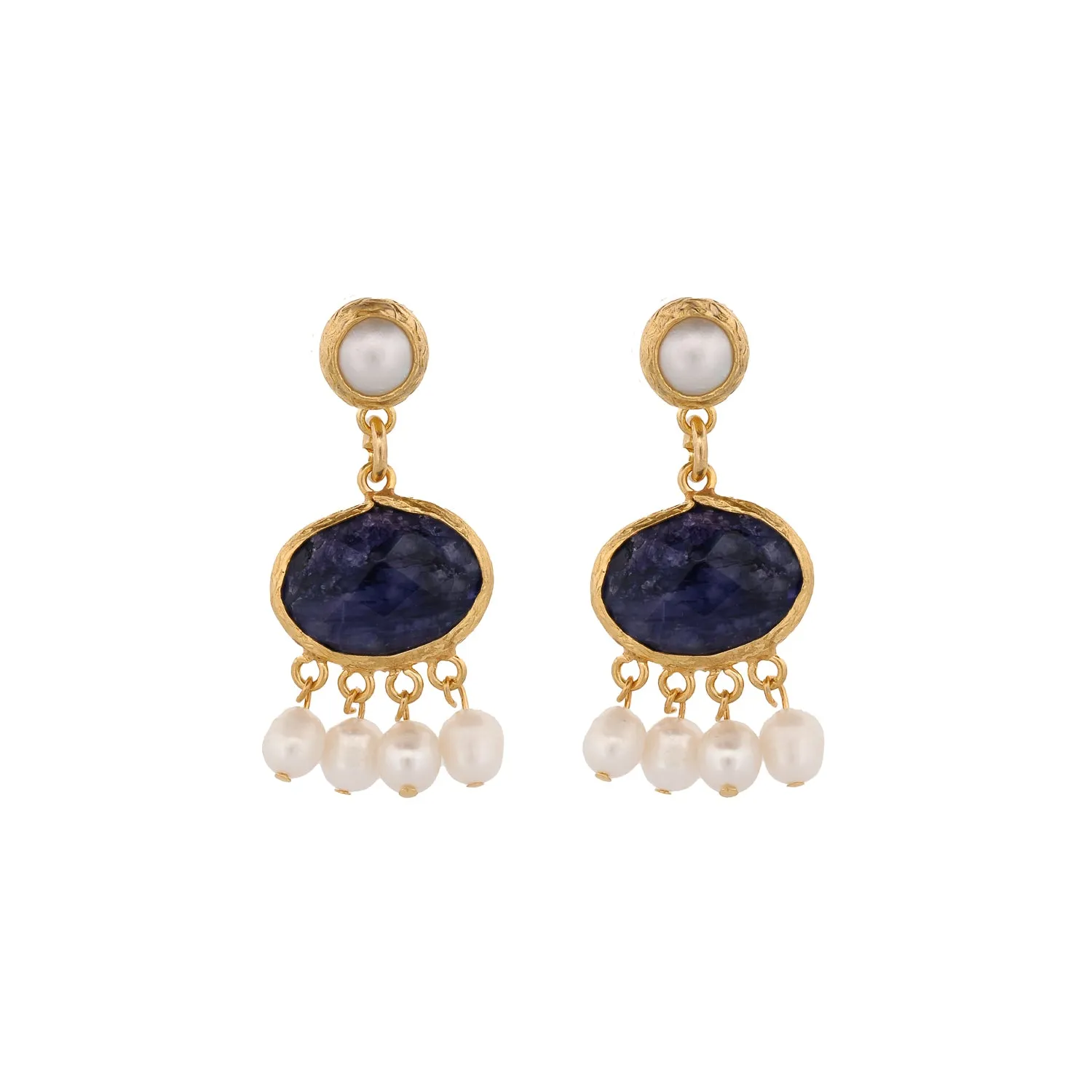 Cleopatra Pearl & Sapphire Stone Tassel Earrings