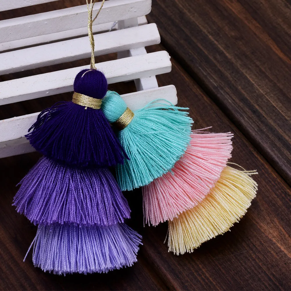 Cotton Tiered Tassel Earrings Pendants Tassels for jewelry making Tassel Stack Necklace Earrings,2pcs/lot