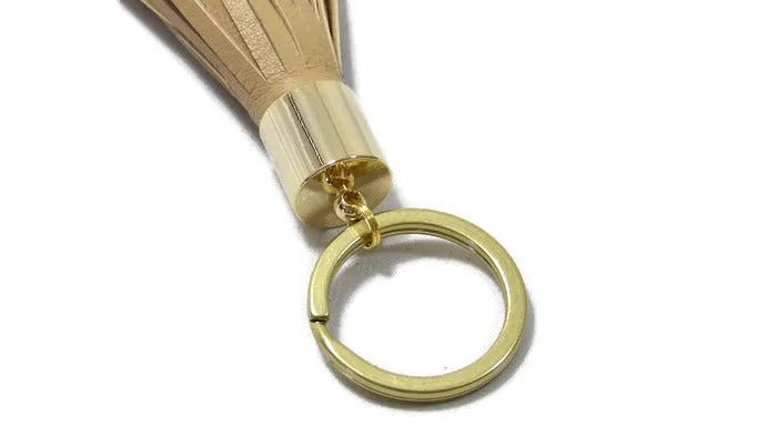 Cream Lambskin Leather Tassel Keychain with 14k Gold Plated Brass Top Free Gift Wrap