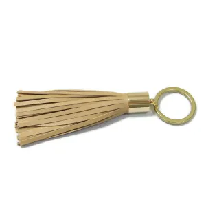 Cream Lambskin Leather Tassel Keychain with 14k Gold Plated Brass Top Free Gift Wrap