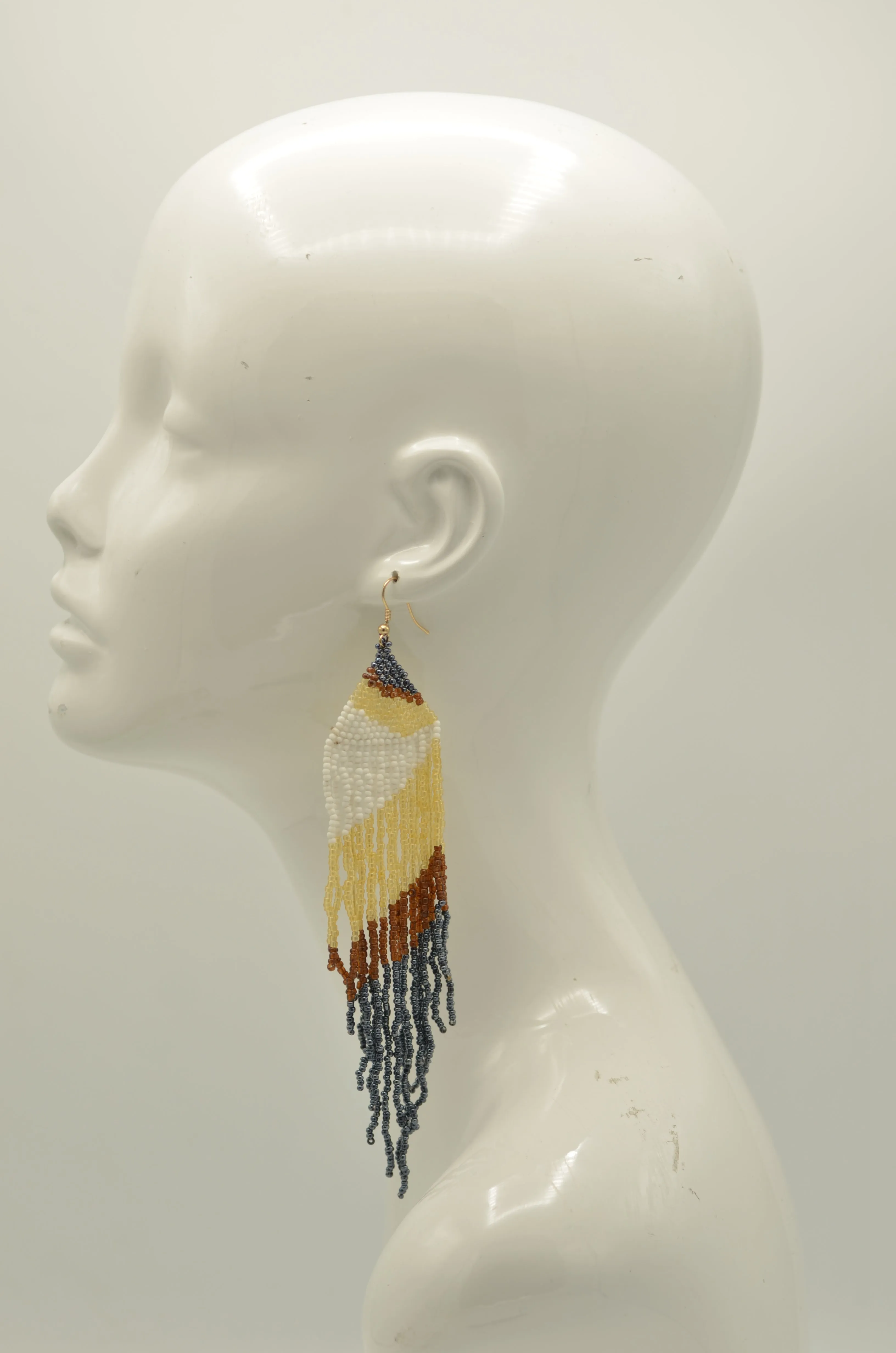 Cream,White,Black, And hematite Bohemian Seed Bead Long Tassel Earrings #SH-ER-1196