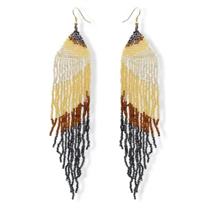 Cream,White,Black, And hematite Bohemian Seed Bead Long Tassel Earrings #SH-ER-1196