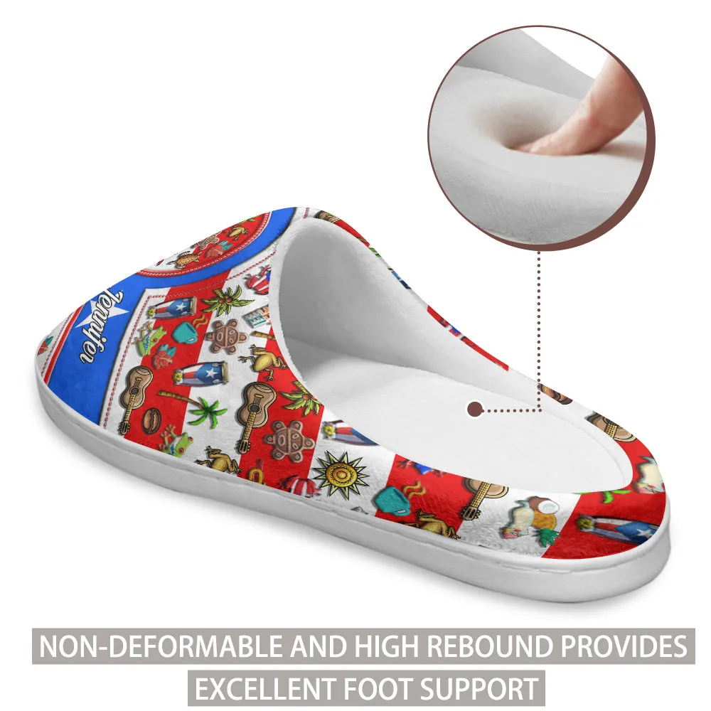 Custom Puerto Rico Symbols Heart Slippers With Your Name