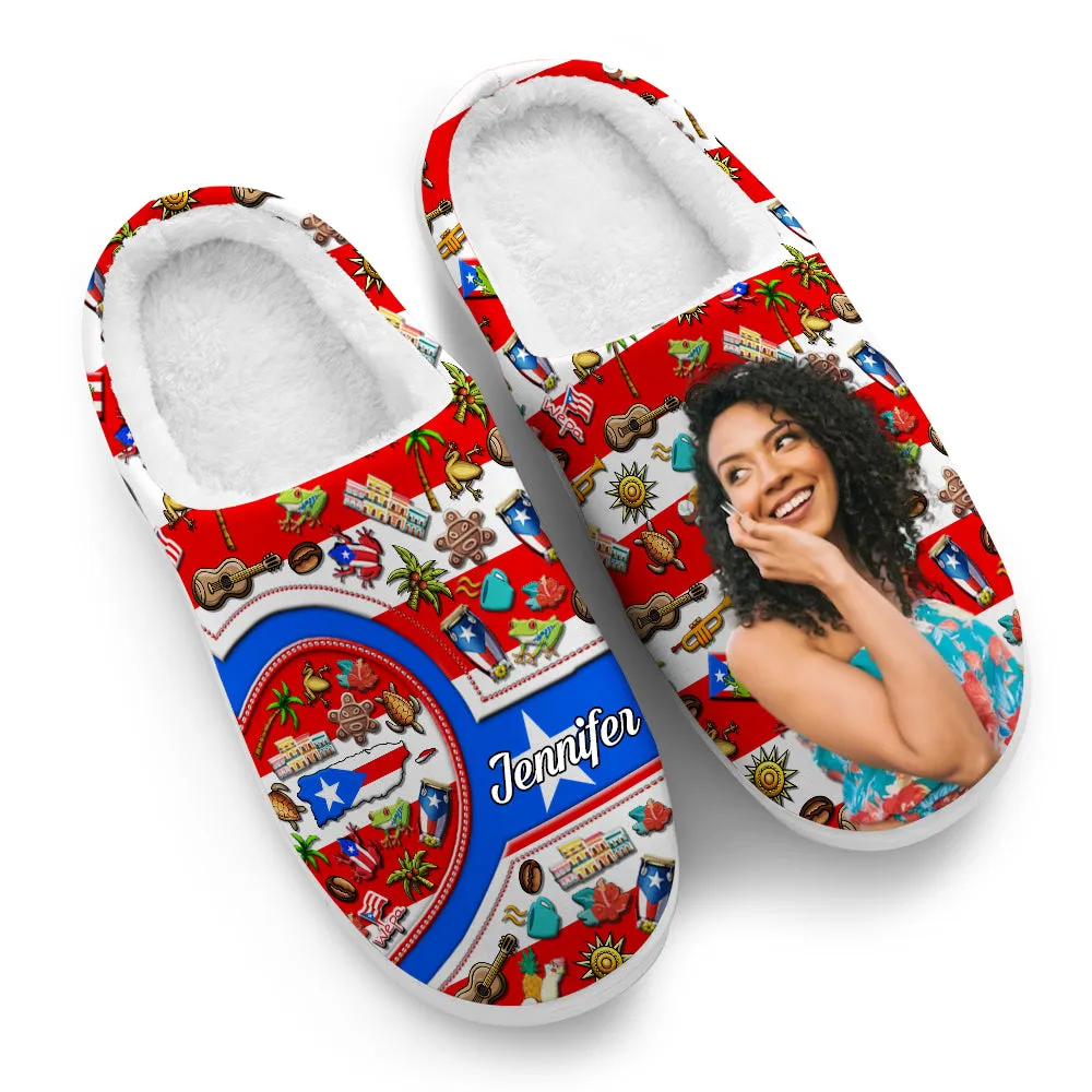 Custom Puerto Rico Symbols Heart Slippers With Your Name