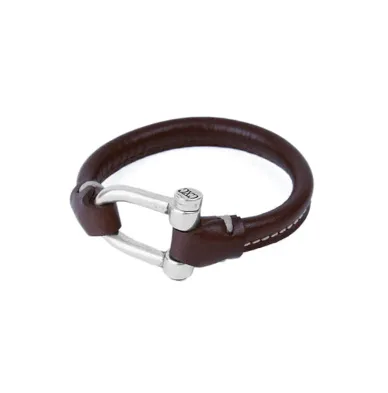 Cxc dark brown leather and silver plated bracelet