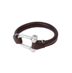 Cxc dark brown leather and silver plated bracelet