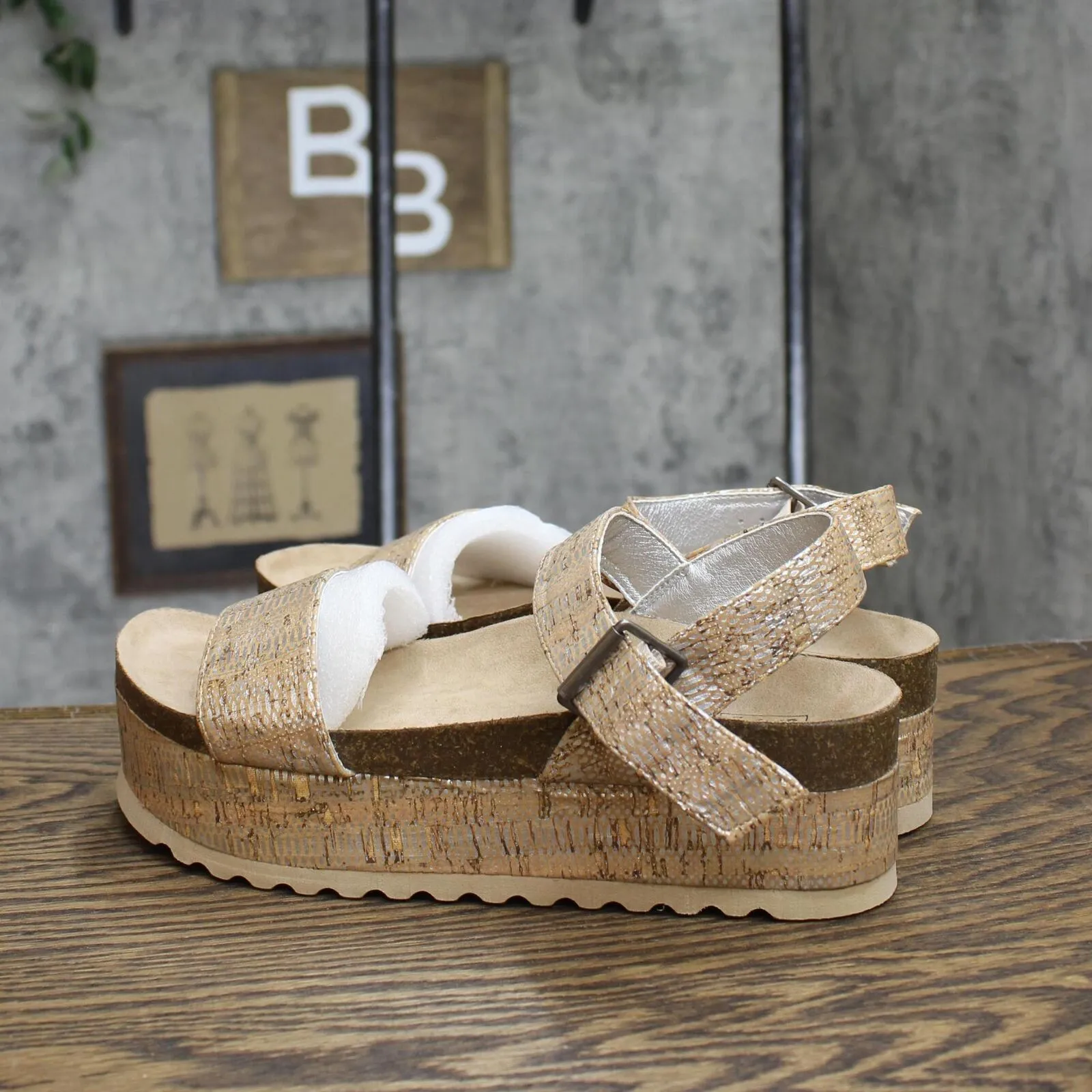 Dirty Laundry by Chinese Laundry Women's Wedge Sandal PALMS CORK Silver Brown 8M