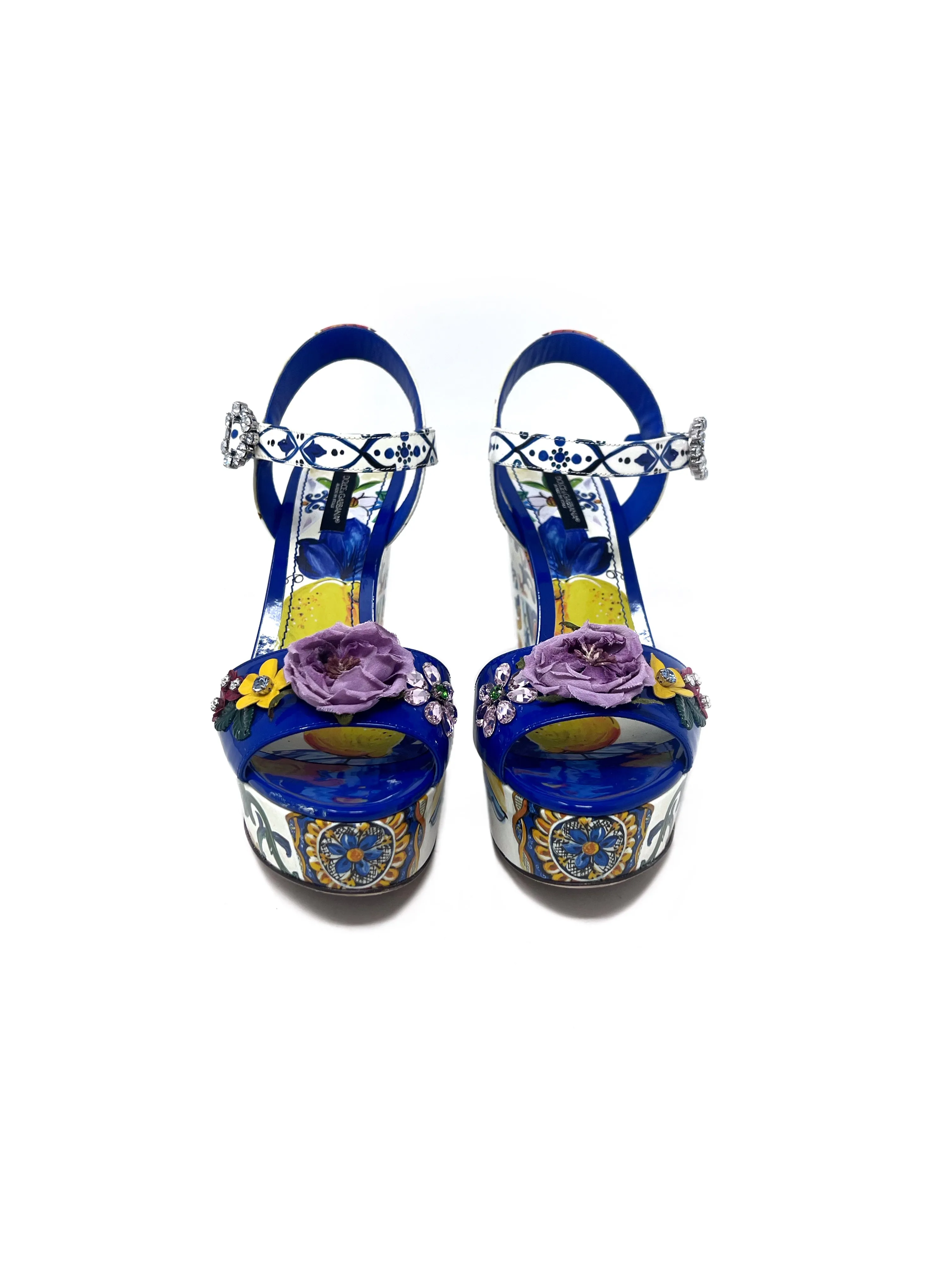 Dolce & Gabbana W Shoe Size 40 'Bianca' Patent Floral Embellished Platform Wedge