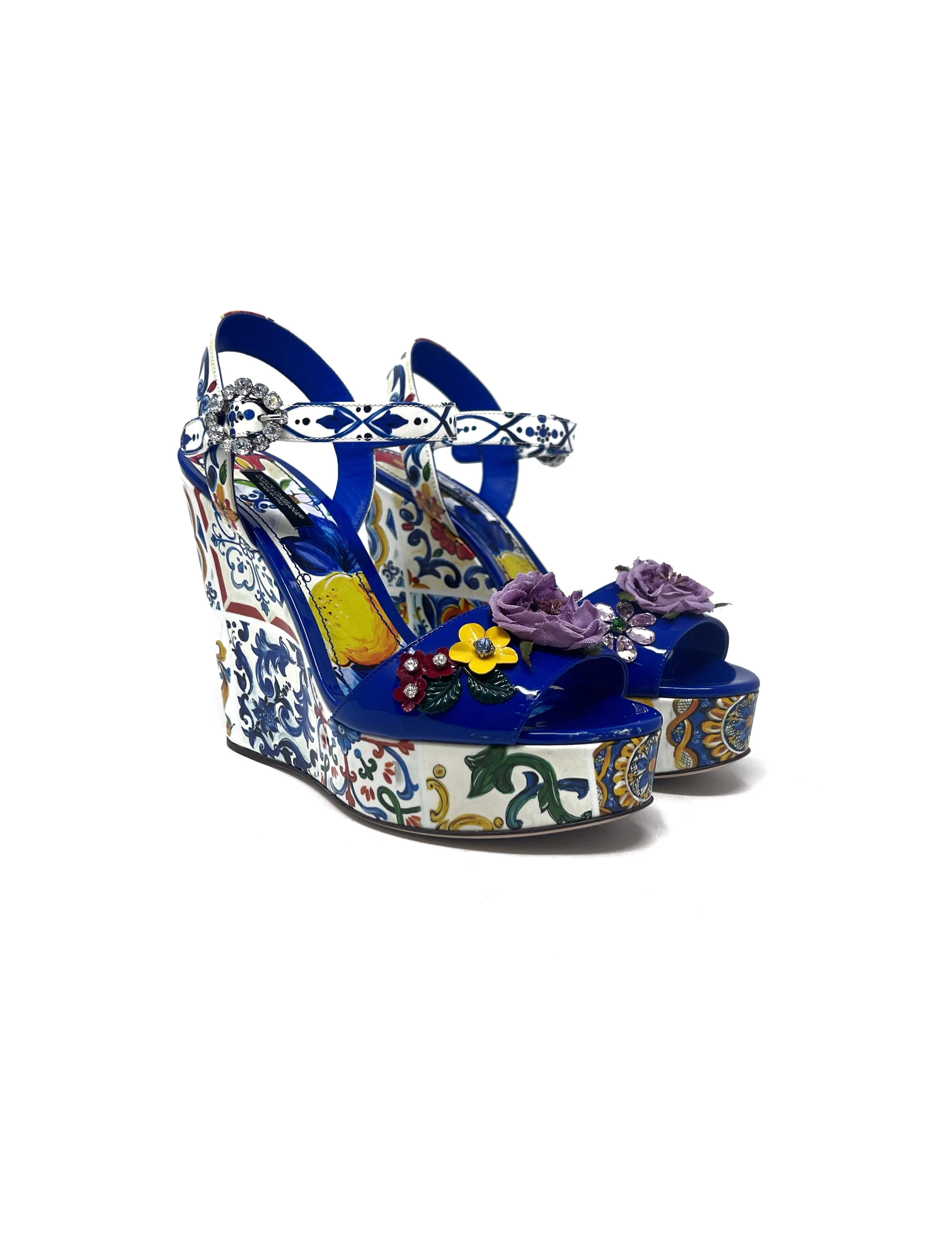 Dolce & Gabbana W Shoe Size 40 'Bianca' Patent Floral Embellished Platform Wedge