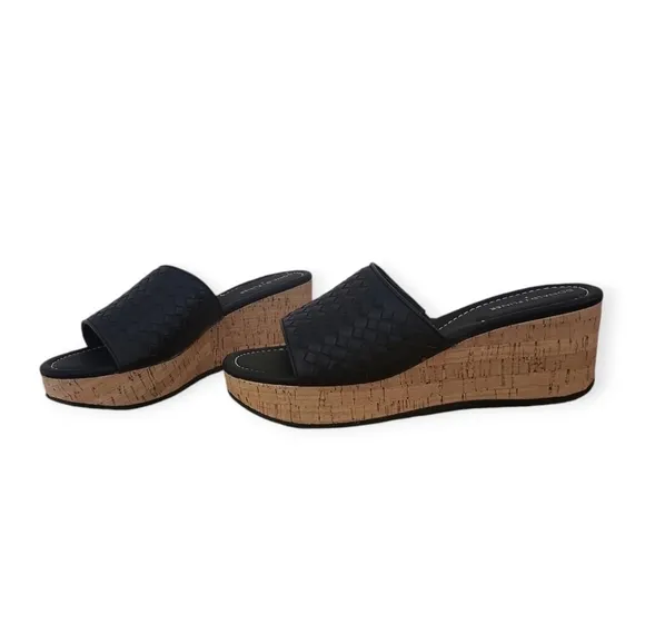 Donald J. Pliner &quot;Safari 13&quot; Black Woven Calf Leather Cork Platform Wedge 9 NWT