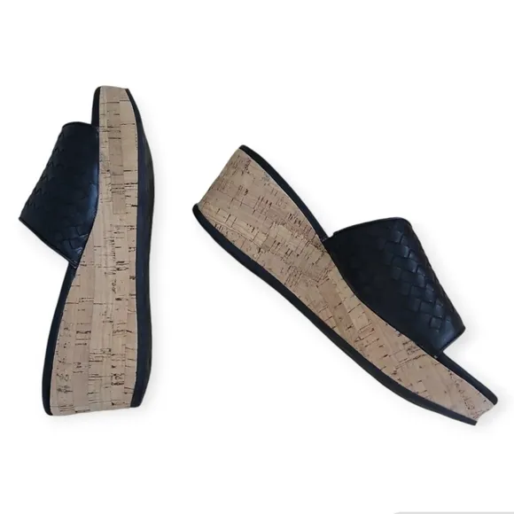 Donald J. Pliner &quot;Safari 13&quot; Black Woven Calf Leather Cork Platform Wedge 9 NWT