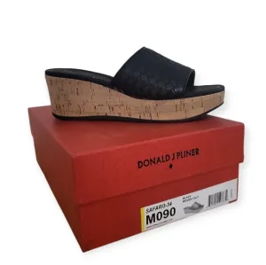Donald J. Pliner &quot;Safari 13&quot; Black Woven Calf Leather Cork Platform Wedge 9 NWT