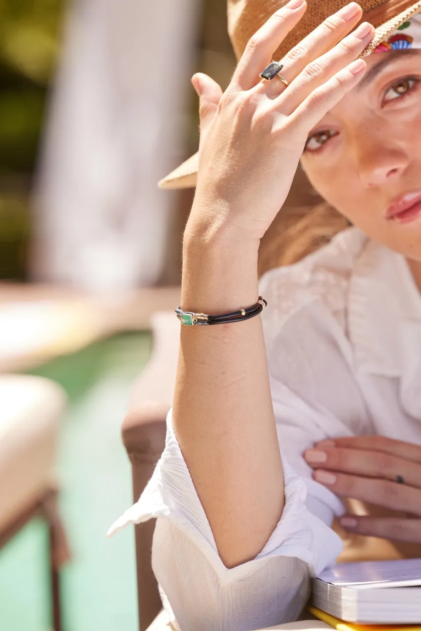 Double Thin Gem Wired Leather Bracelet