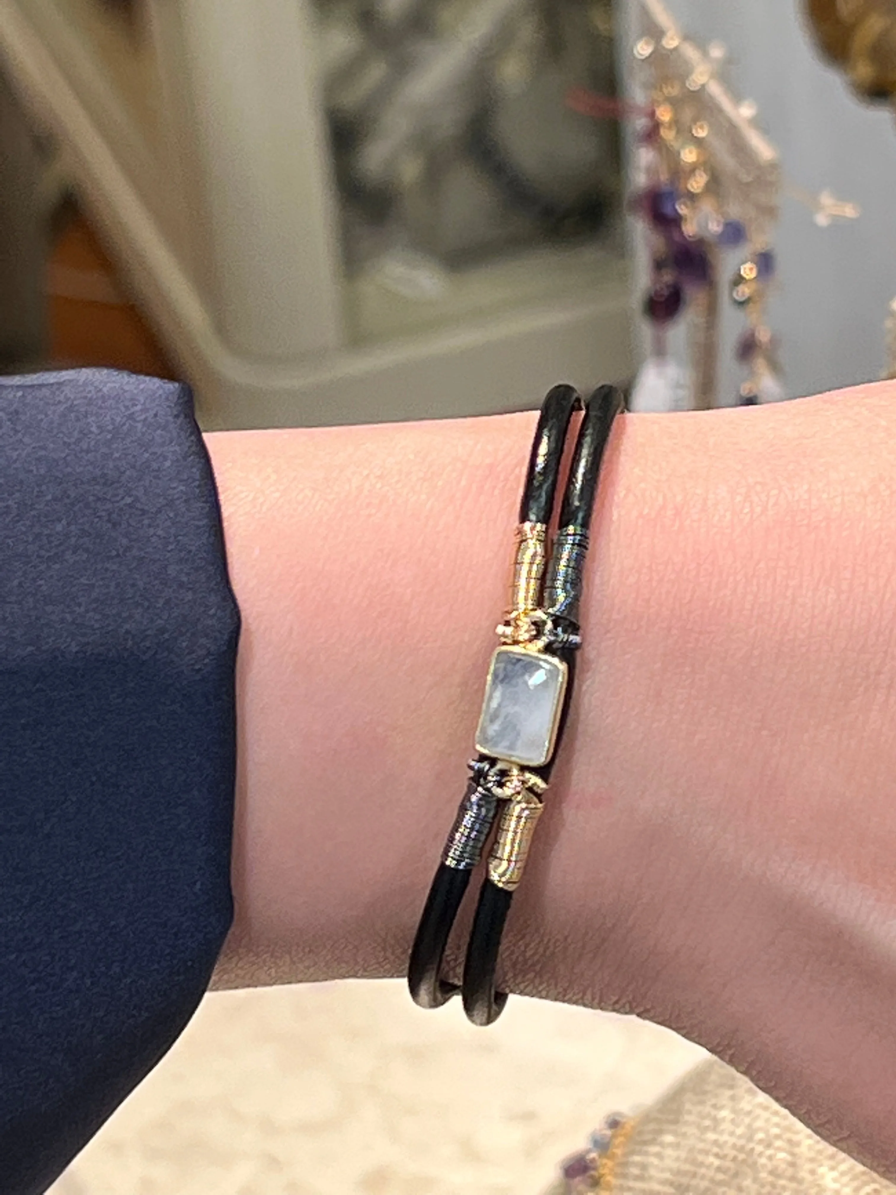 Double Thin Gem Wired Leather Bracelet