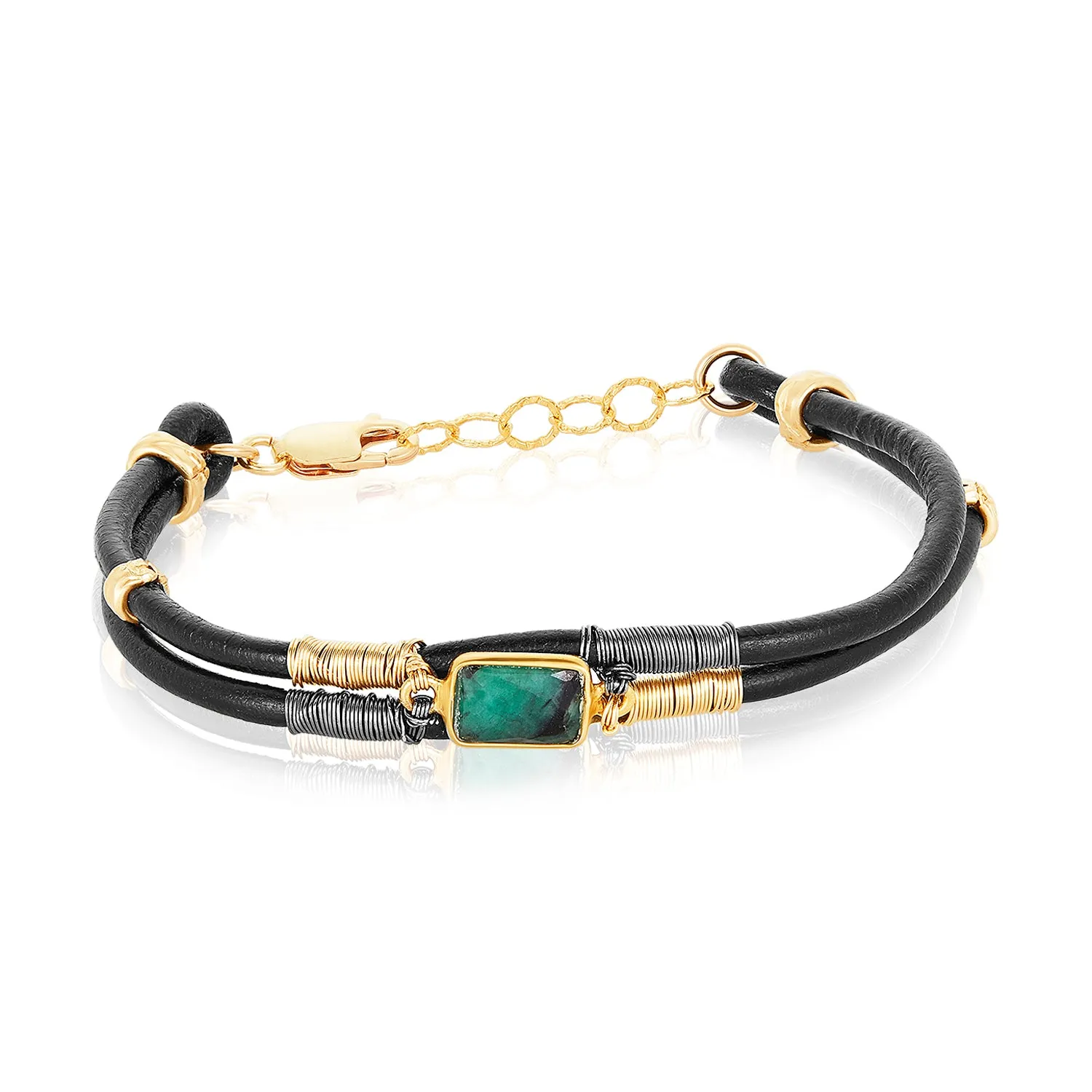 Double Thin Gem Wired Leather Bracelet