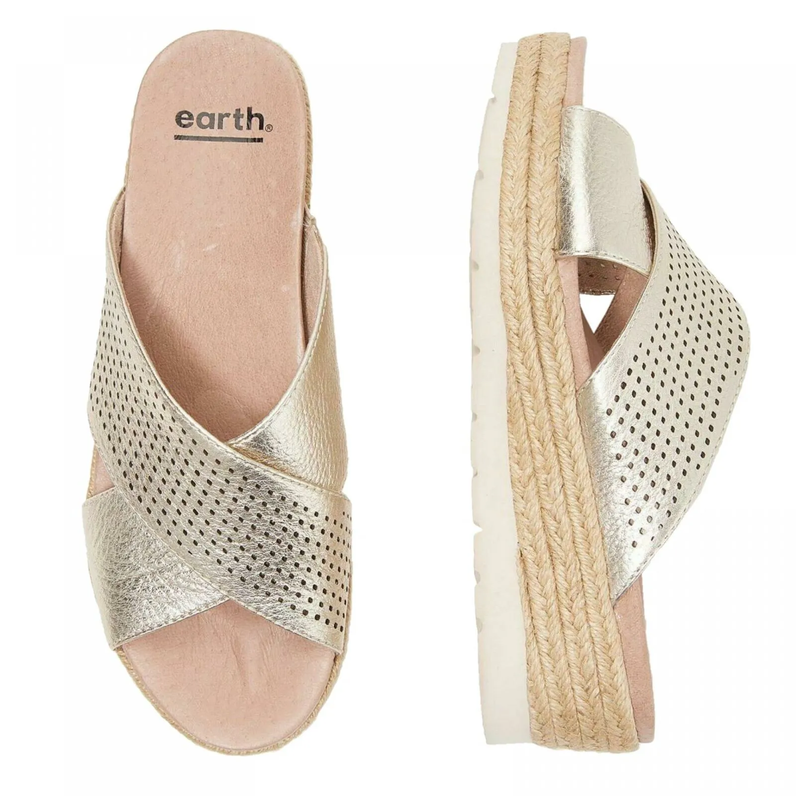 Earth Women's Modena Marigold Leather Perforated Cross Strap Slides