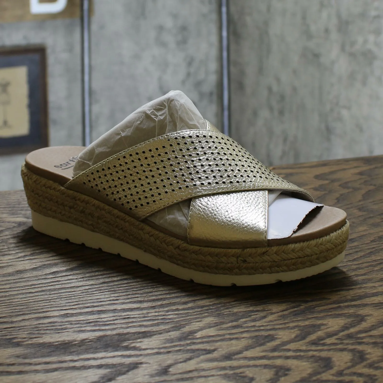 Earth Women's Modena Marigold Leather Perforated Cross Strap Slides