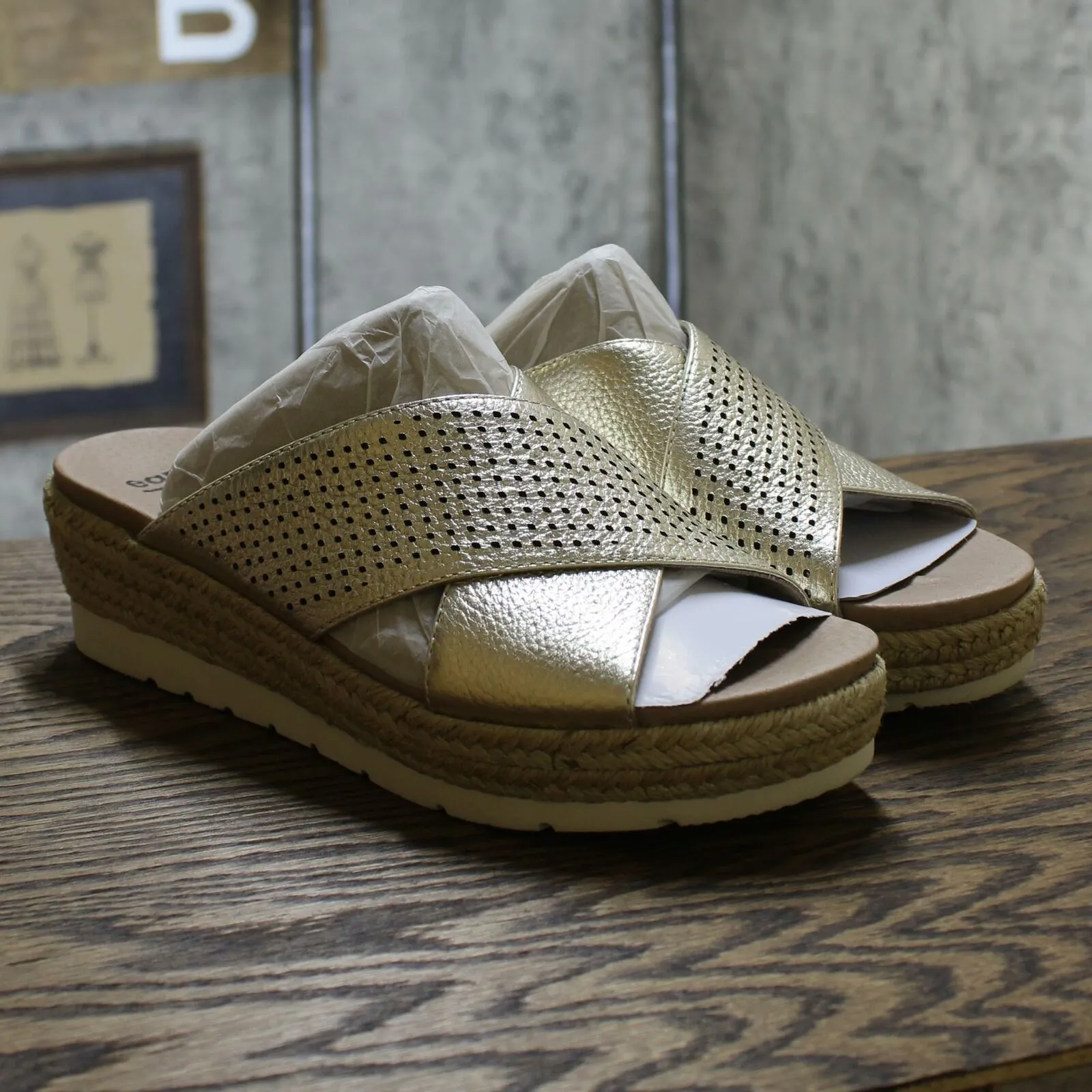 Earth Women's Modena Marigold Leather Perforated Cross Strap Slides