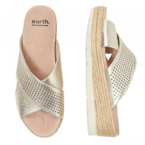 Earth Women's Modena Marigold Leather Perforated Cross Strap Slides