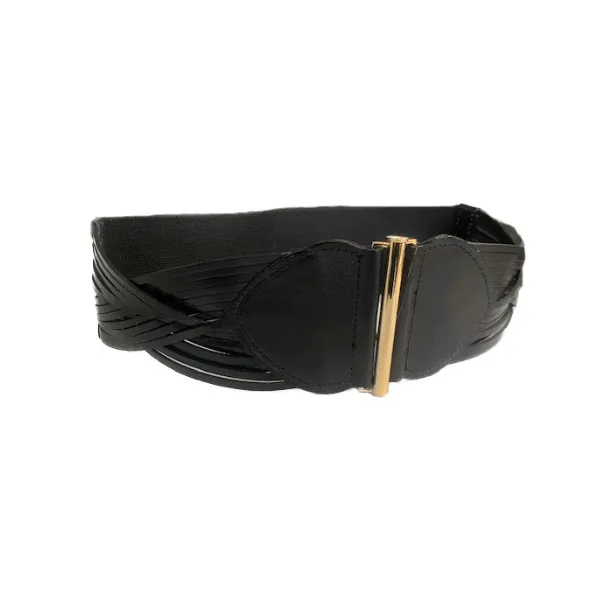 ELIZABETH - Women's Black Genuine Leather Stretch Belt