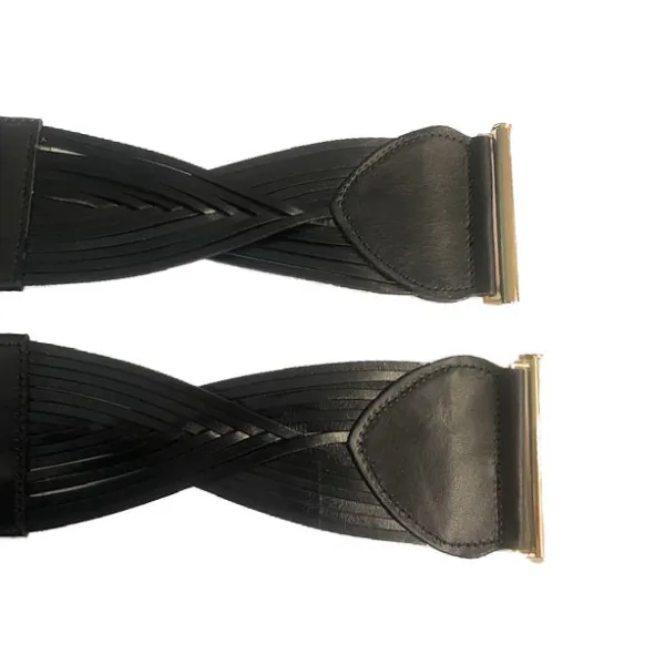 ELIZABETH - Women's Black Genuine Leather Stretch Belt
