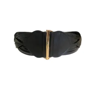 ELIZABETH - Women's Black Genuine Leather Stretch Belt
