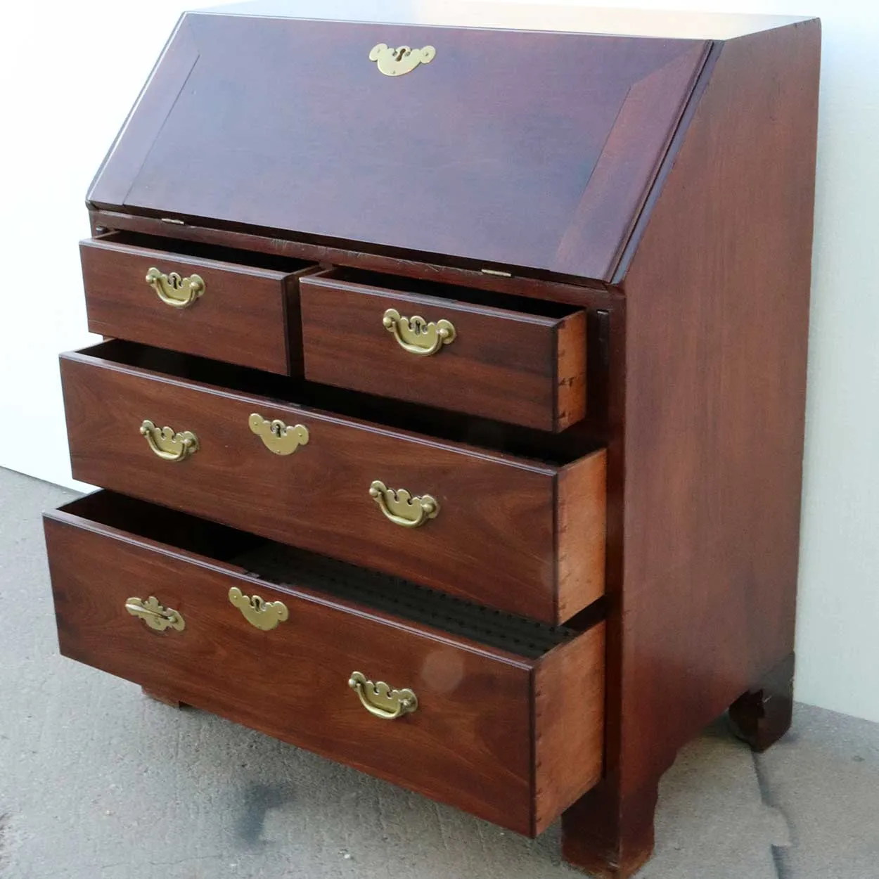 English George II Chippendale Figured Padauk Slant Front Desk