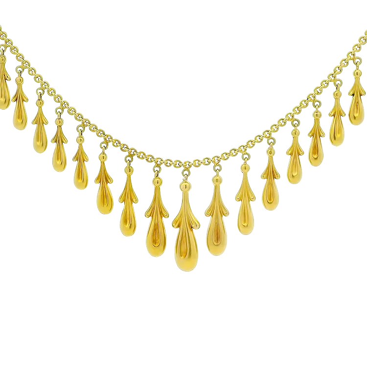 Estate 14k Yellow Gold Graduating Fringe Tassel Necklace - 15"
