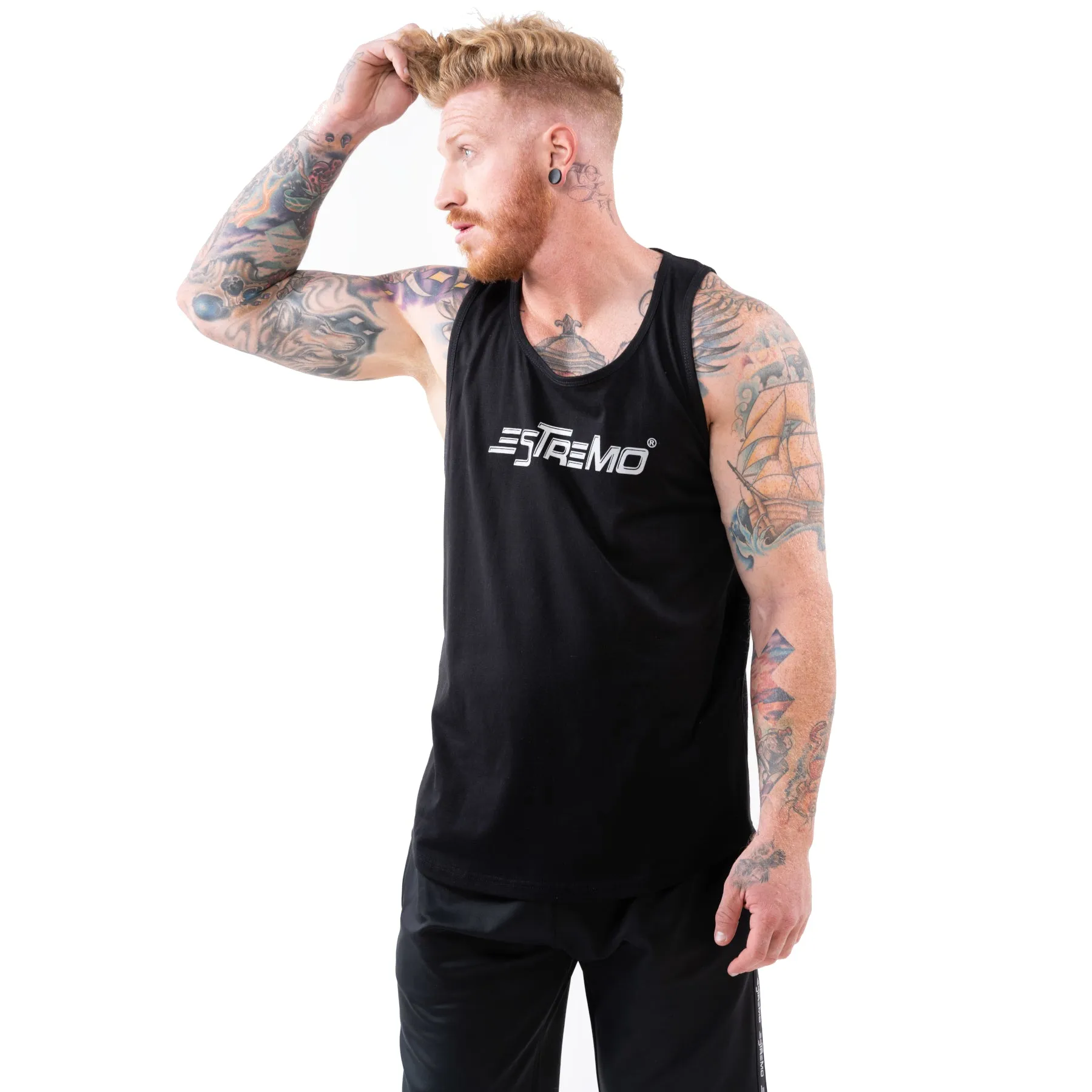 Estremo Fitness Flex-Knit Scoop Neck Stringer Vests - Black