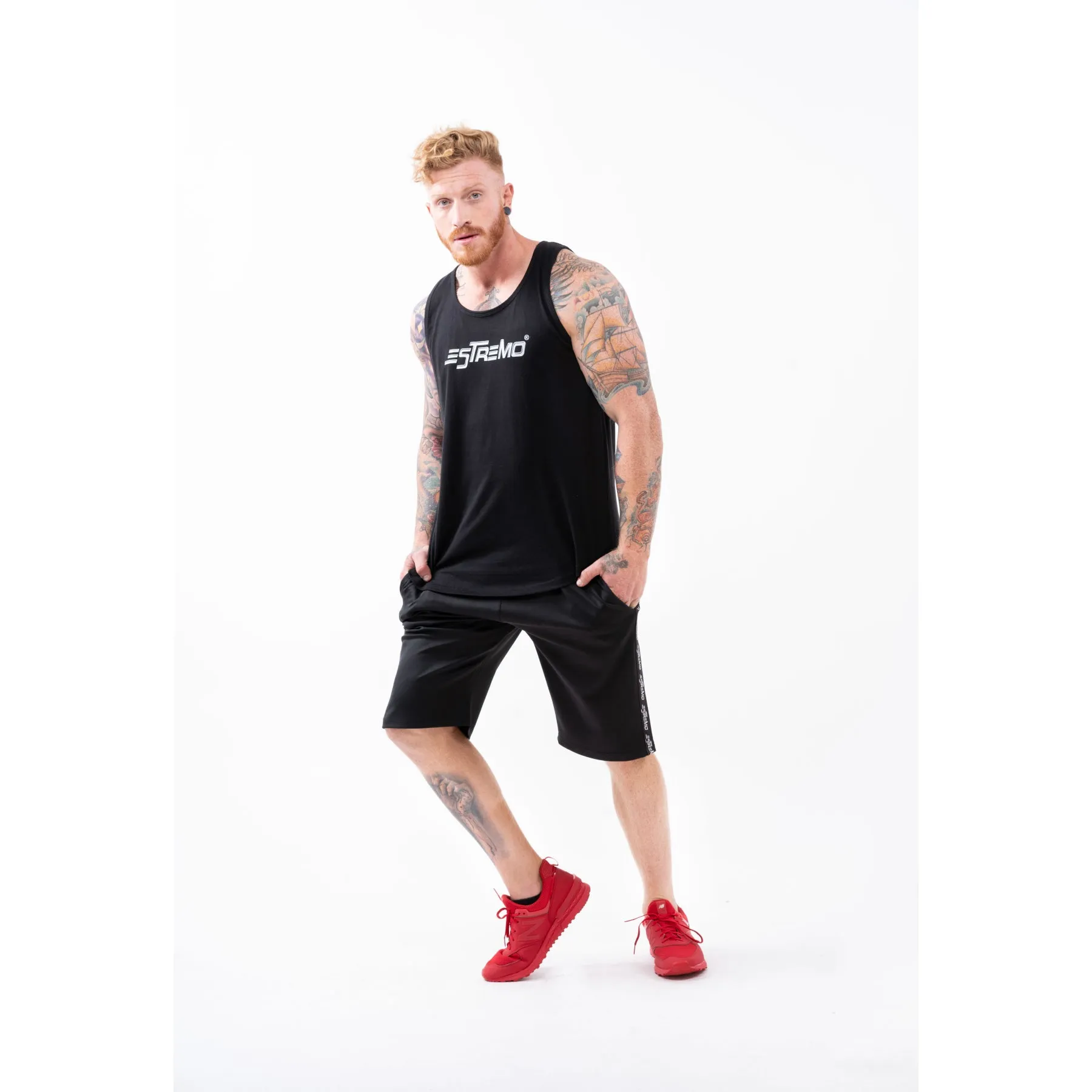 Estremo Fitness Flex-Knit Scoop Neck Stringer Vests - Black