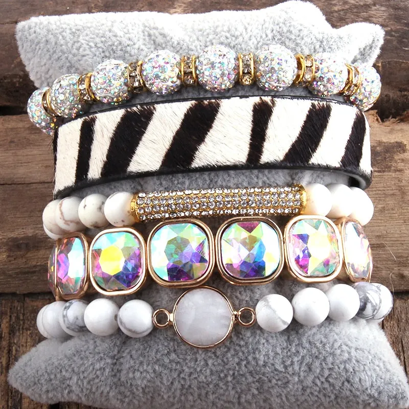 Fashion Leopard Leather Bracelet 5 Piece Set Handmade