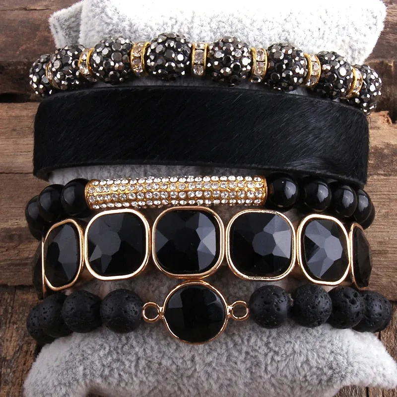 Fashion Leopard Leather Bracelet 5 Piece Set Handmade