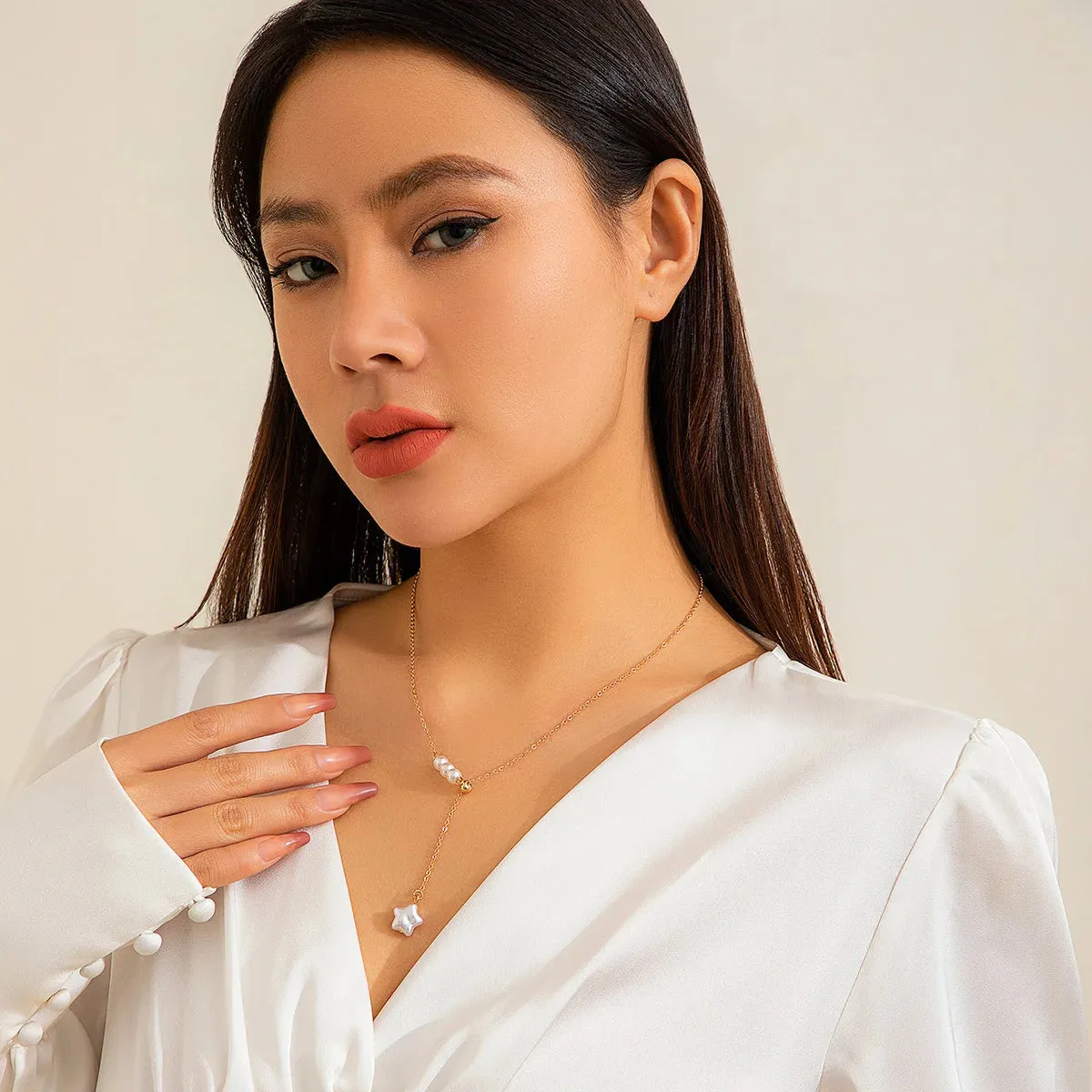 Five-Pointed Star Pearl Tassel Necklace