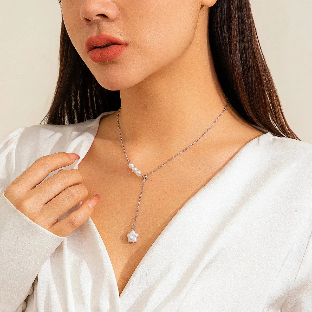 Five-Pointed Star Pearl Tassel Necklace