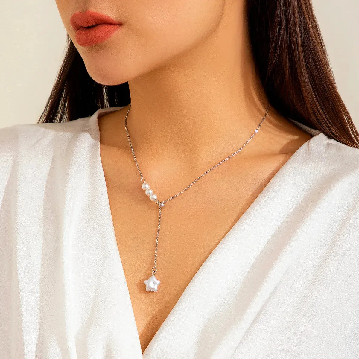 Five-Pointed Star Pearl Tassel Necklace