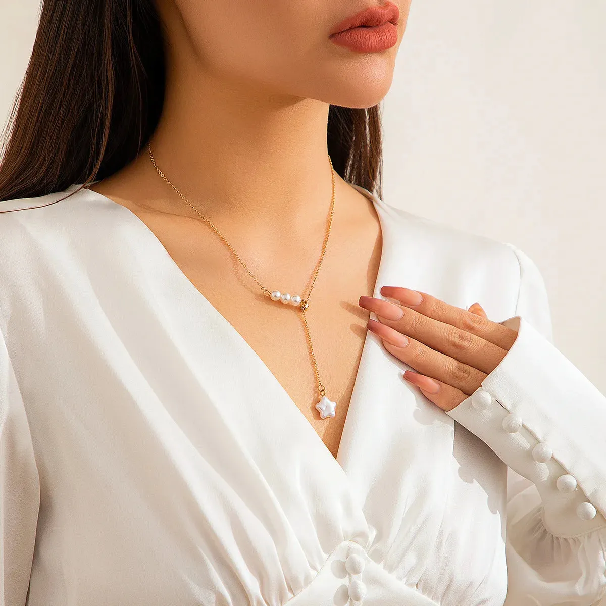Five-Pointed Star Pearl Tassel Necklace