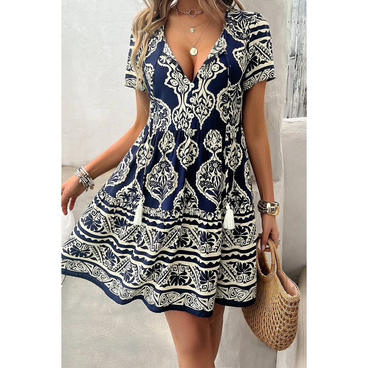 Floral Tassel Tiered Dress
