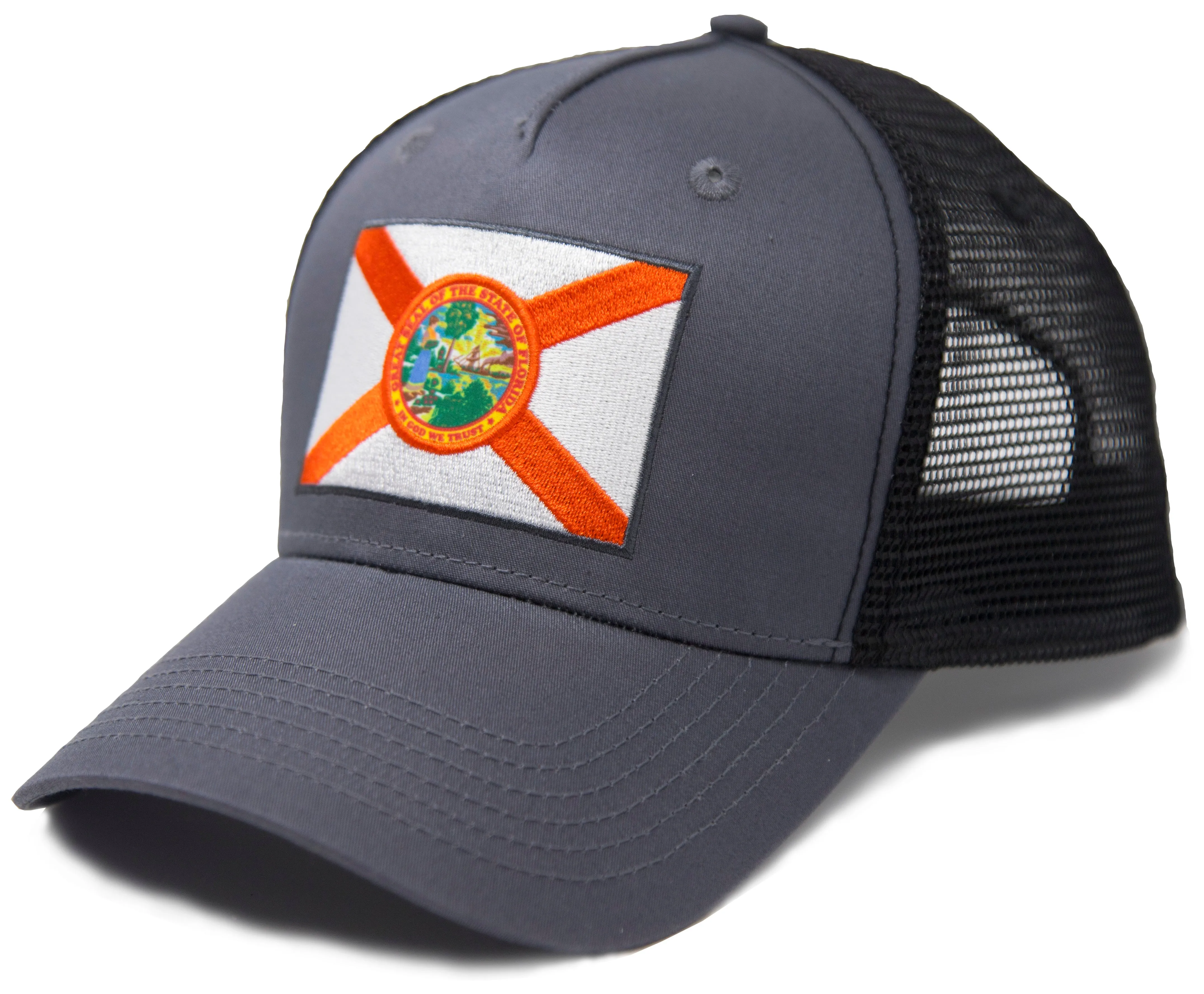 Florida Flag Trucker Baseball Snapback Hat (Black) - International Tie