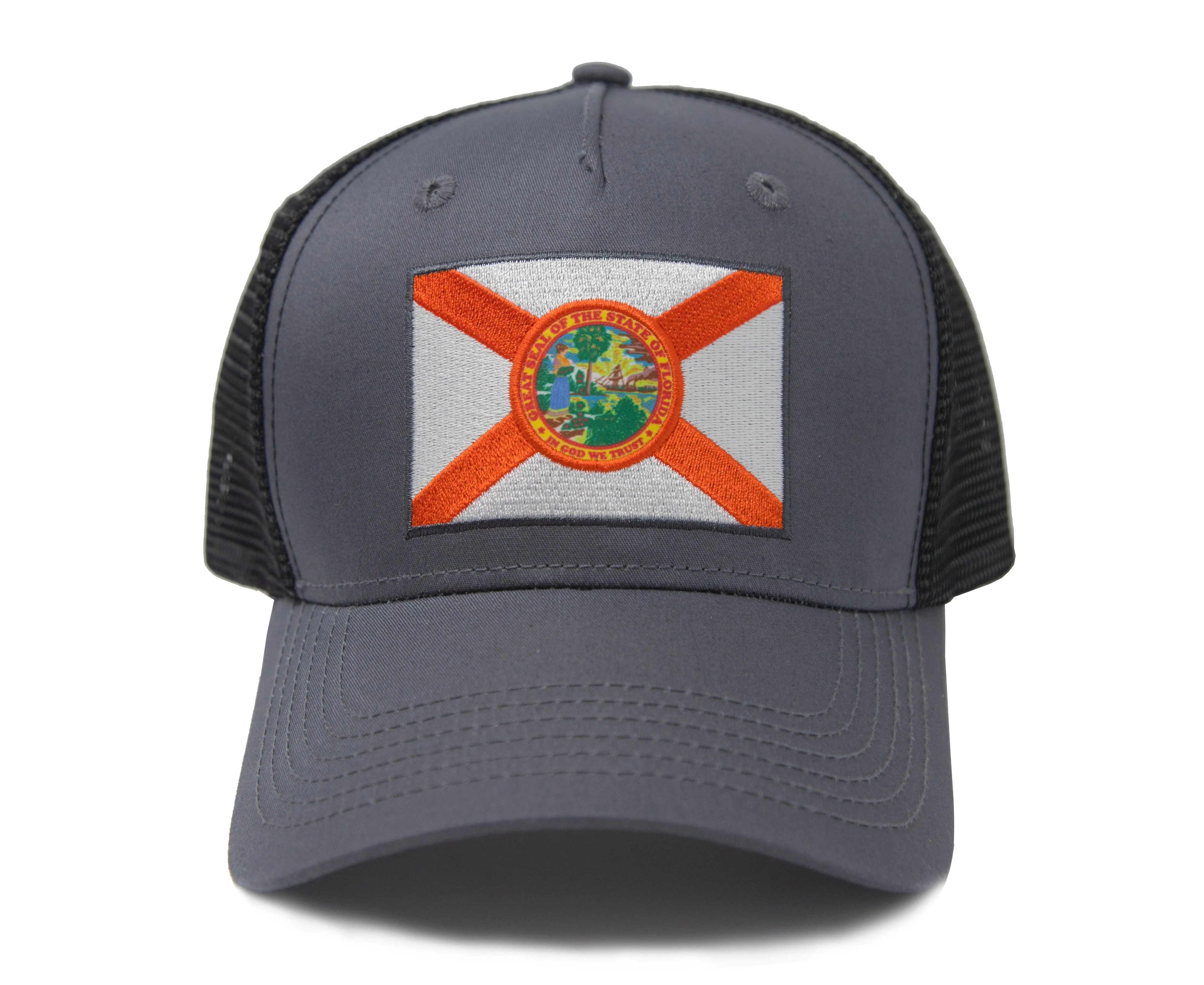 Florida Flag Trucker Baseball Snapback Hat (Black) - International Tie