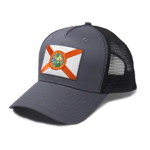 Florida Flag Trucker Baseball Snapback Hat (Black) - International Tie
