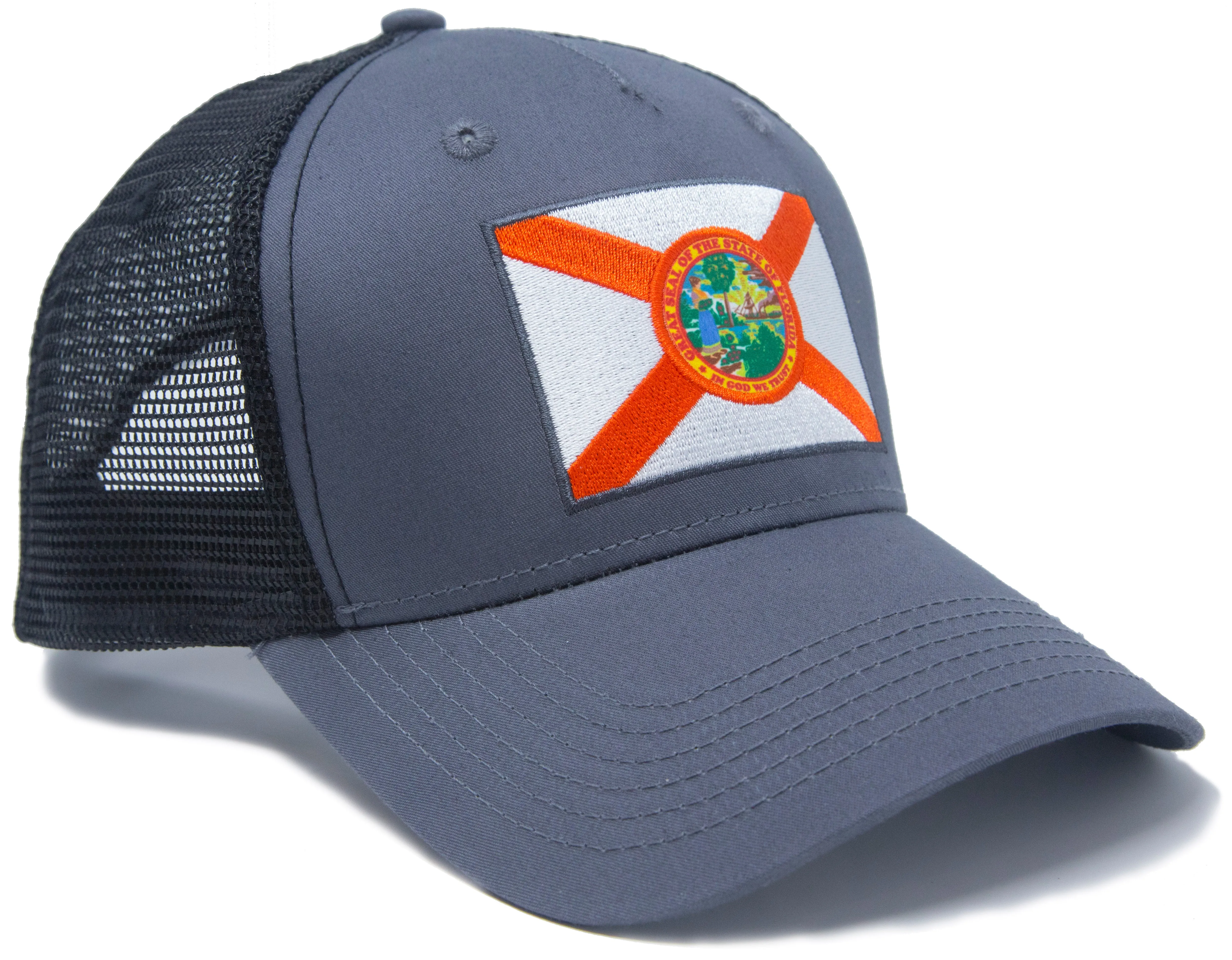 Florida Flag Trucker Baseball Snapback Hat (Black) - International Tie