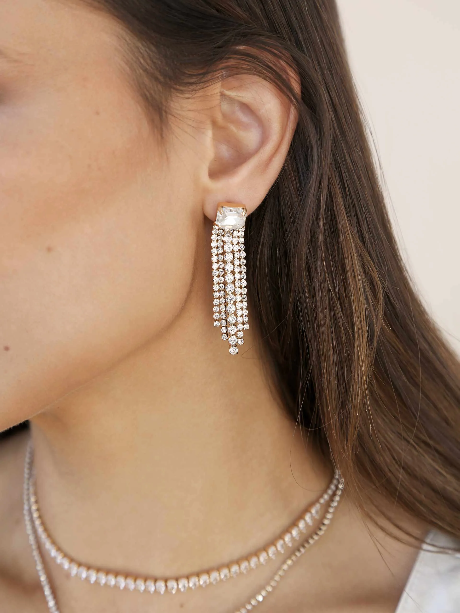 Formal Crystal Fringe Drop Earrings