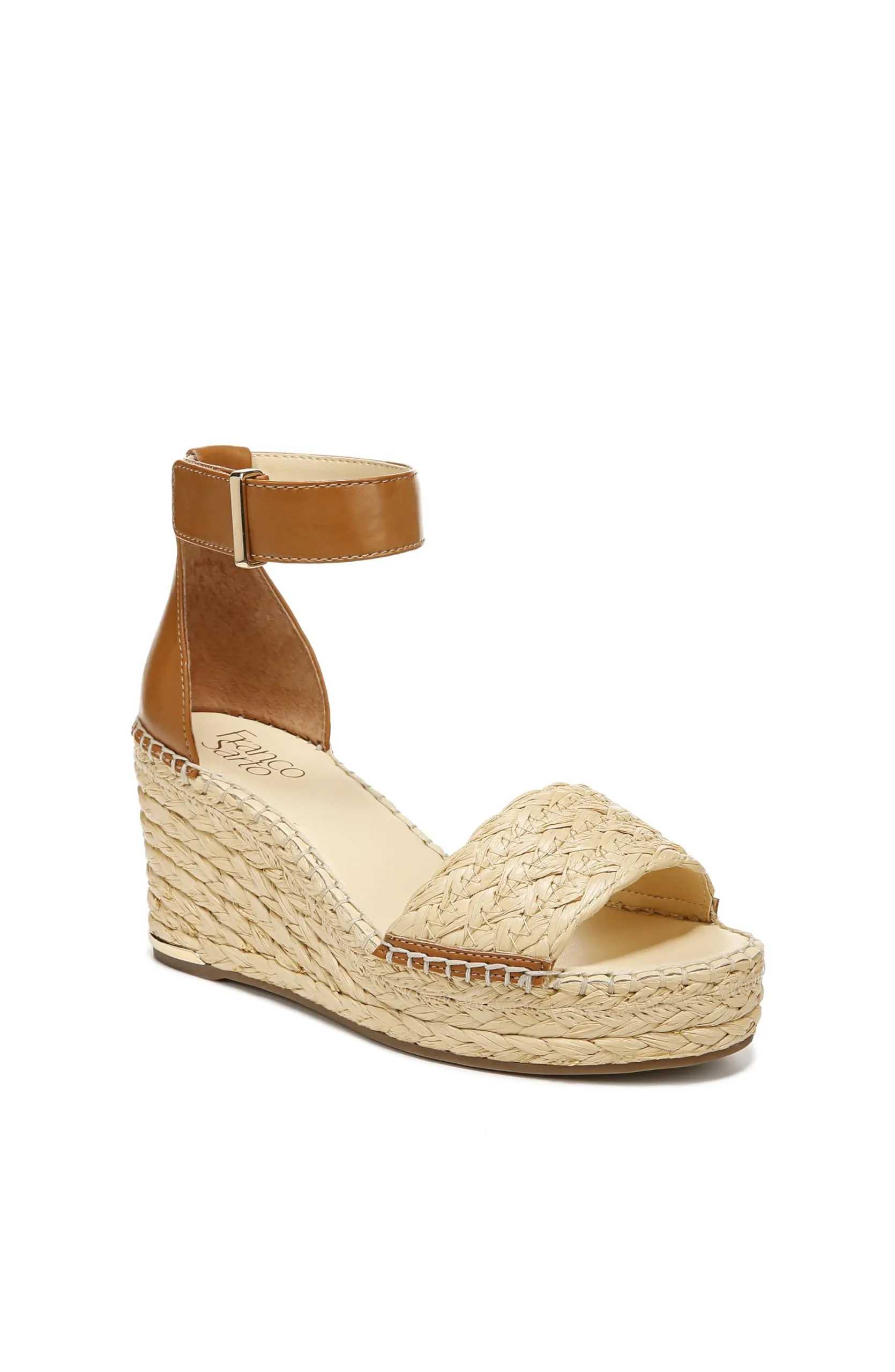 Franco Sarto Womens Clemens Raffia Espadrille Wedge Sandals Natural Raffia/Brown 7.5M