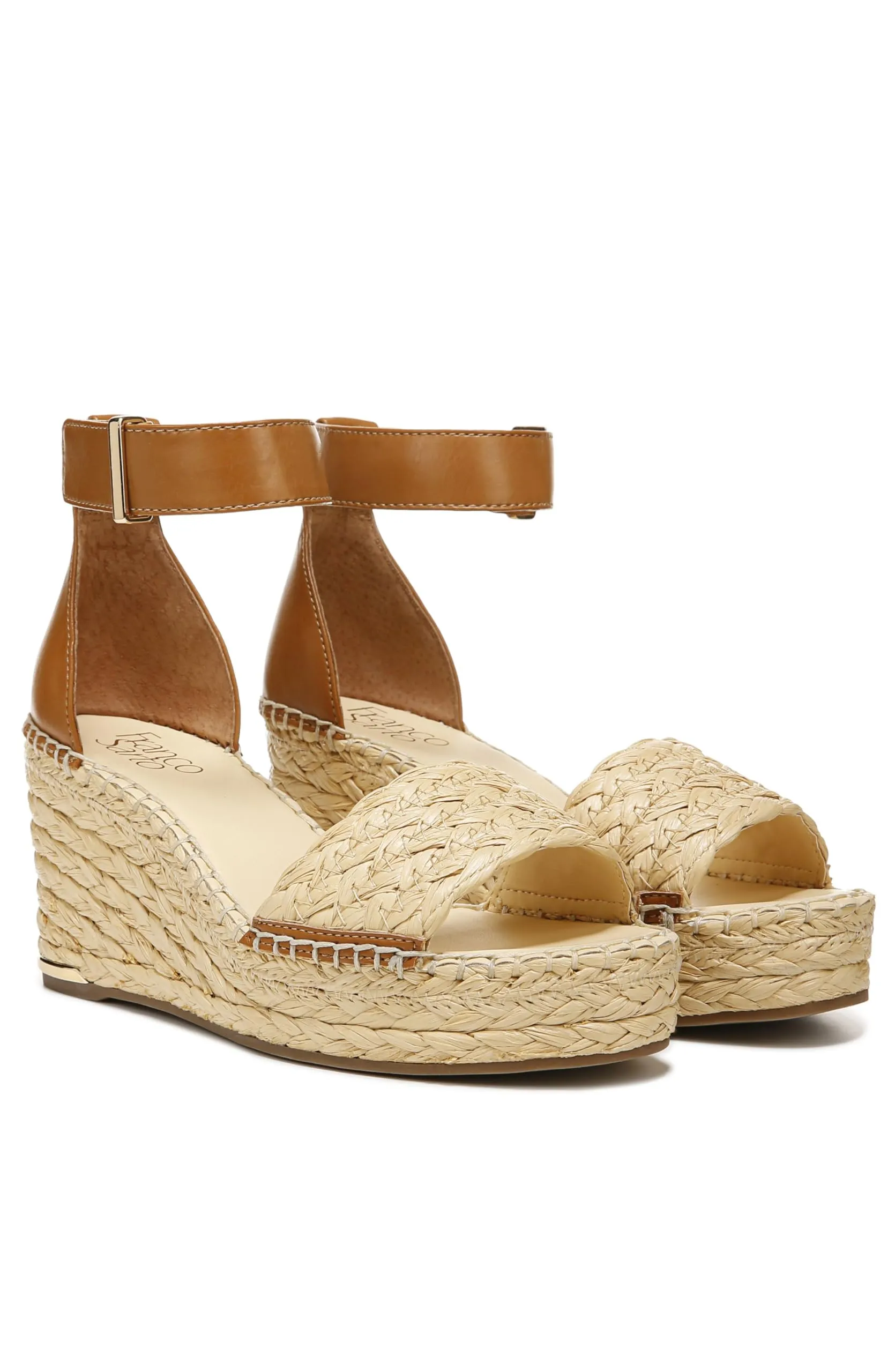 Franco Sarto Womens Clemens Raffia Espadrille Wedge Sandals Natural Raffia/Brown 7.5M