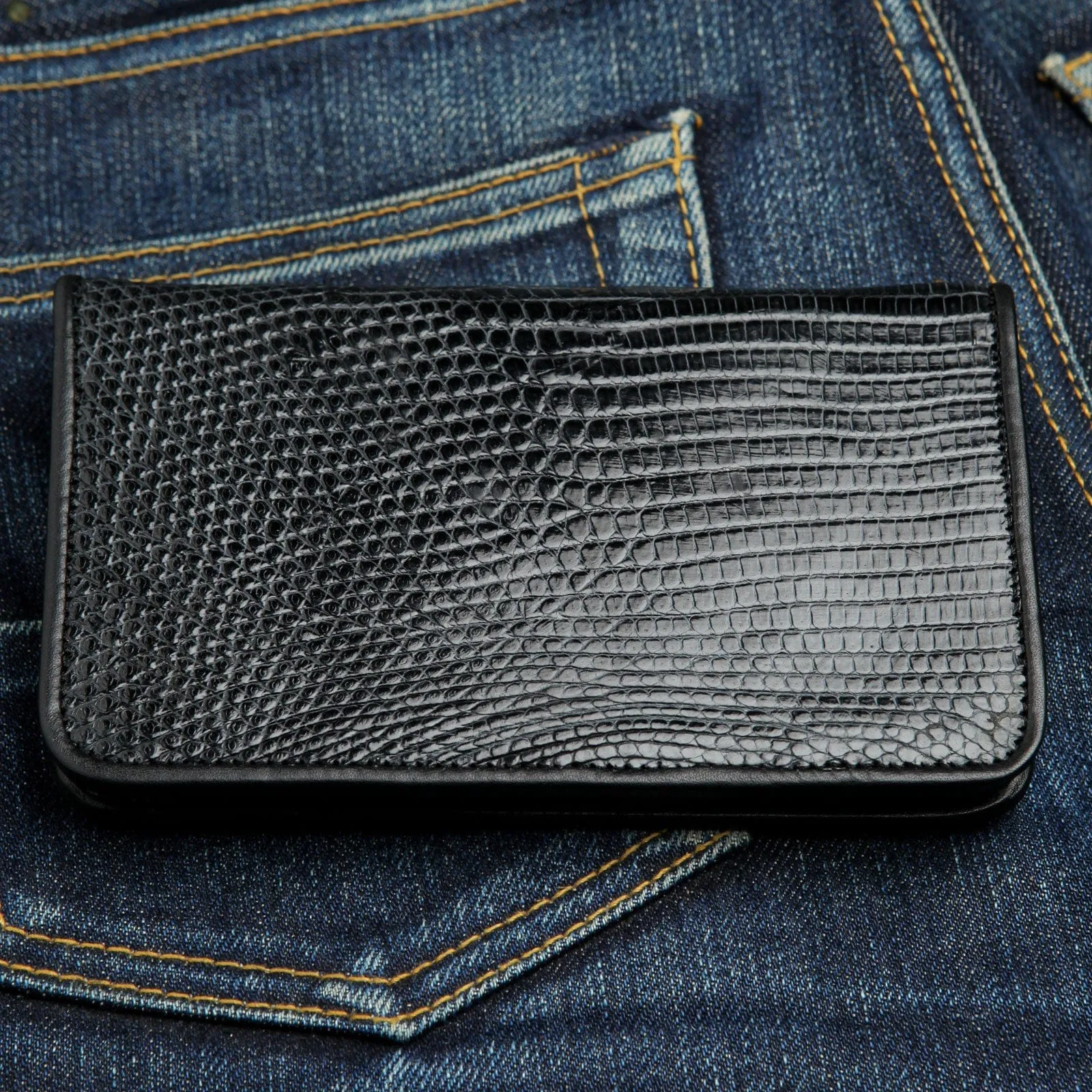 Genuine Black Lizard Skin Leather Biker Wallet