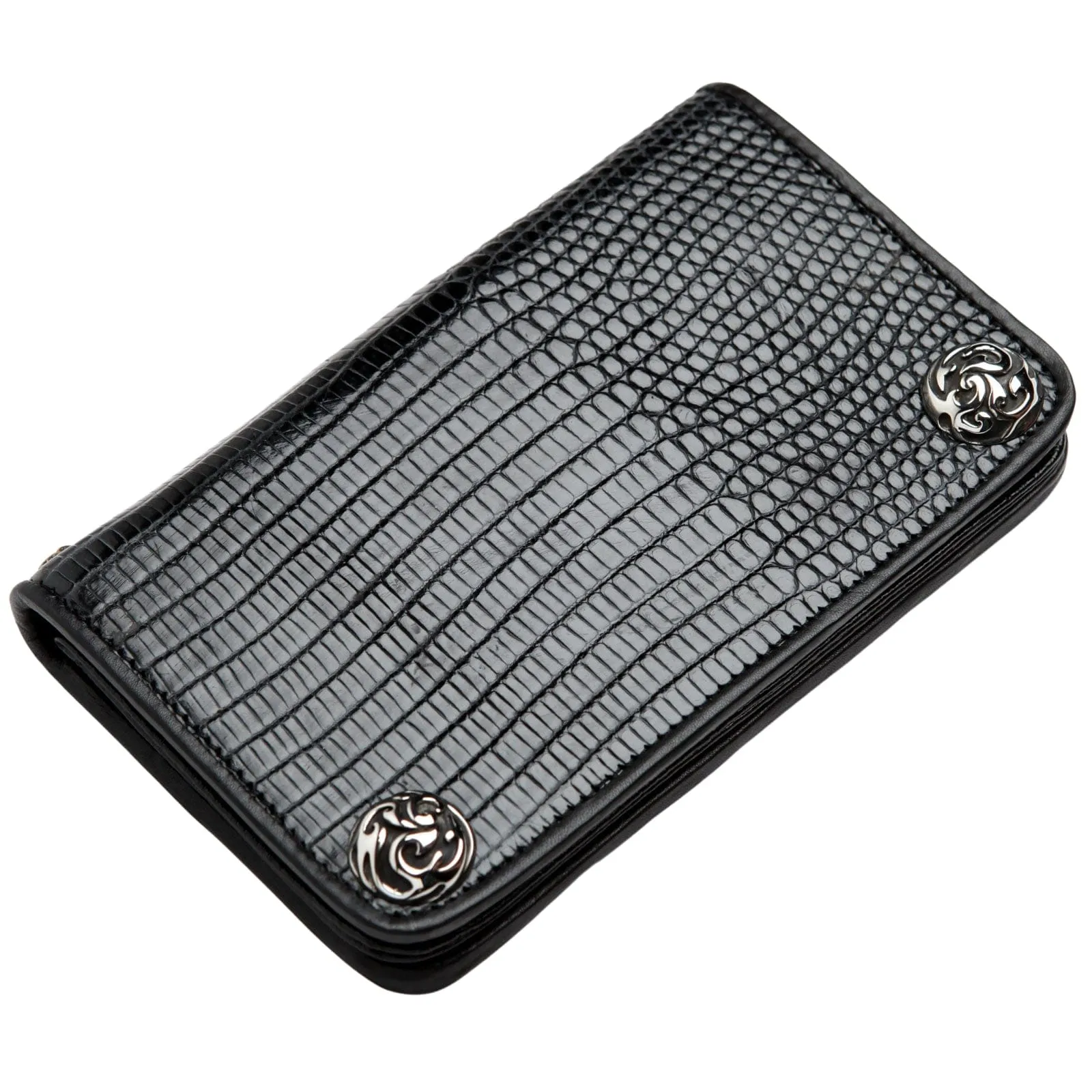 Genuine Black Lizard Skin Leather Biker Wallet