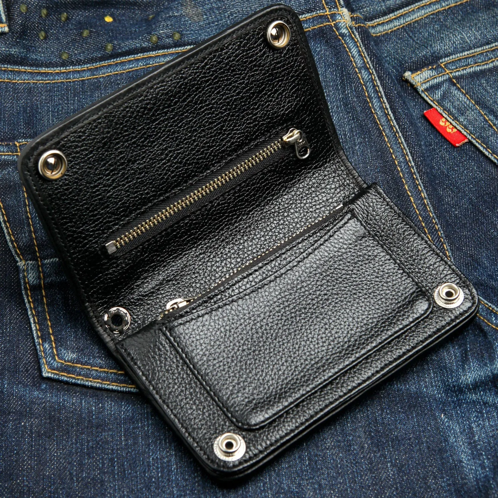 Genuine Black Lizard Skin Leather Biker Wallet